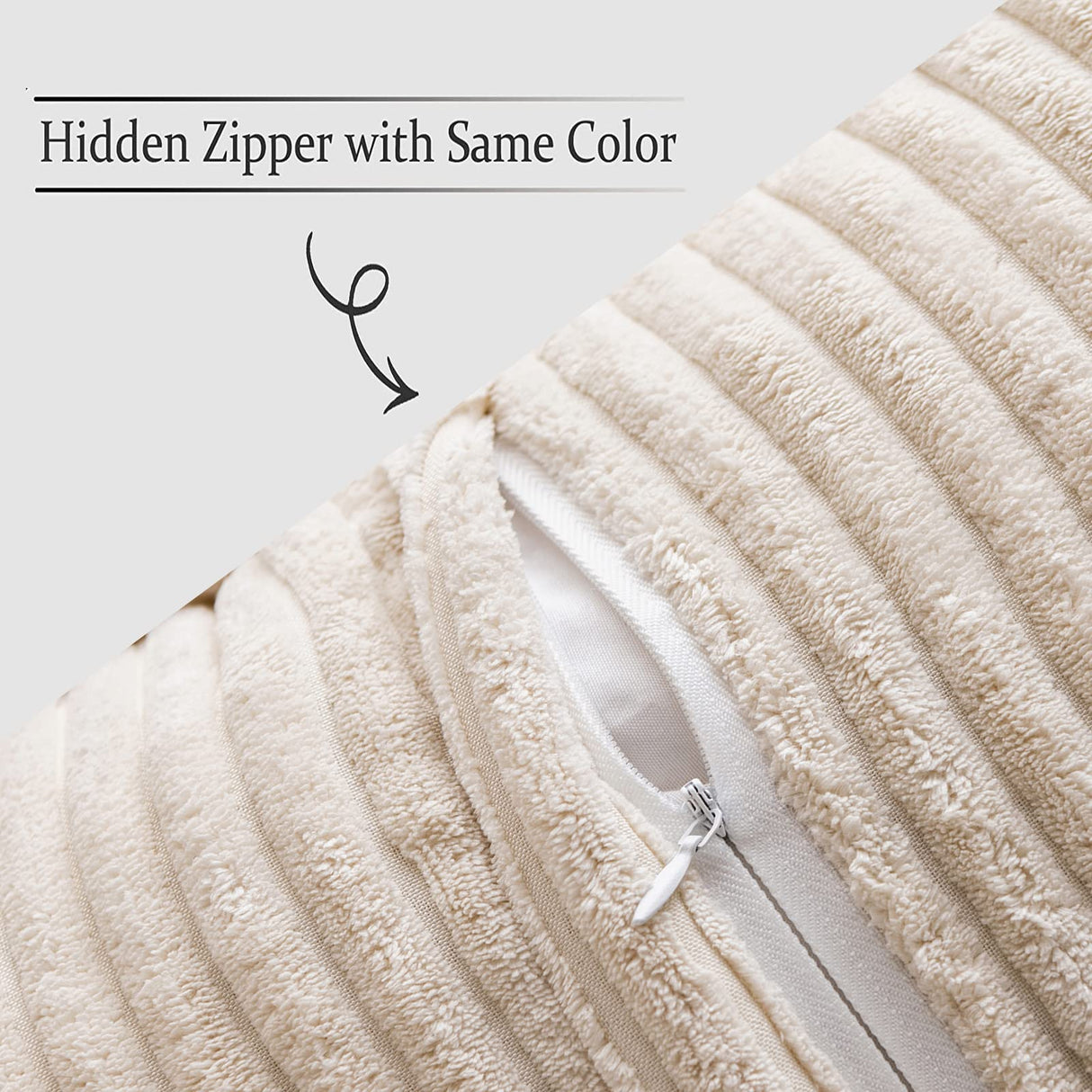 MIULEE Corduroy Pillow Covers with Splicing Set of 2 Super Soft Boho Striped Pillow Covers Broadside Decorative Spring Throw Pillows for Couch Cushion Livingroom 18x18 inch, Beige MIULEE