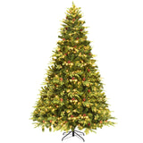 Goplus 8FT Pre-Lit Christmas Tree, Artificial Spruce Hinged Tree w/ 600 LED Lights and Pine Cones, Xmas Tree for Indoor Decor Goplus