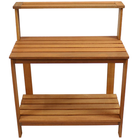 Sunnydaze 42-Inch Meranti Wood Outdoor Potting Bench with Storage Shelf - Teak Oil Finish Sunnydaze