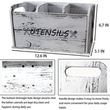 ST-BEST-P Utensil Holder Rustic Wood White Large Farmhouse Spatula Organizer for Kitchen counter Farmhouse,Countertop,Cooking Tools Storage (White) ST-BEST-P