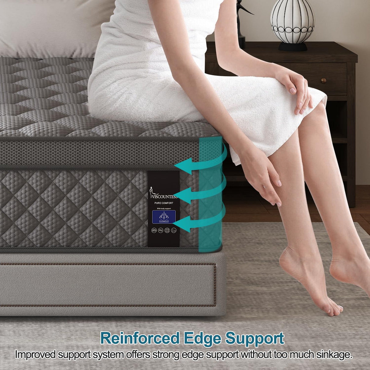 VISCOUNTESS King Mattress, 14 Inch Hybrid Mattresses Grey Euro Top Medium Firm for Back & Lumbar Support, 100 Night Trial, Individual Pocket Spring Bed for Motion Isolation & Pressure Relief VISCOUNTESS