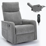 Curtainboro Swivel Rocker Recliner Chair with Heat and Massage, 360° Swivel Recliner Upholstered Fabric Nursery Glider with Side Pocket for Living Room, Bedroom, Home Theater Grey Curtainboro