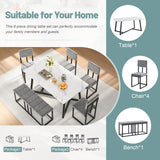 HUGROVE 6-Piece Dining Table Set, 51.18'' Faux Marble Rectangular Table with 4 Velvet Upholstered Dining Chairs and Bench, Modern Kitchen & Dining Room Furniture for Family Gathering (Dark Gray) HUGROVE