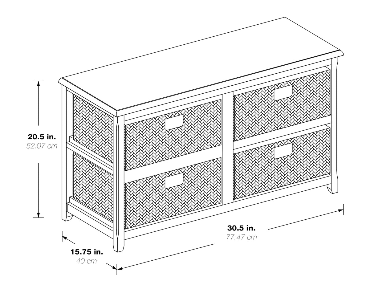 OSP Home Furnishings Seabrook Storage Tower with Solid Wood Frame and Natural Baskets, 2-Tier, 4-Drawer, White Finish OSP Home Furnishings