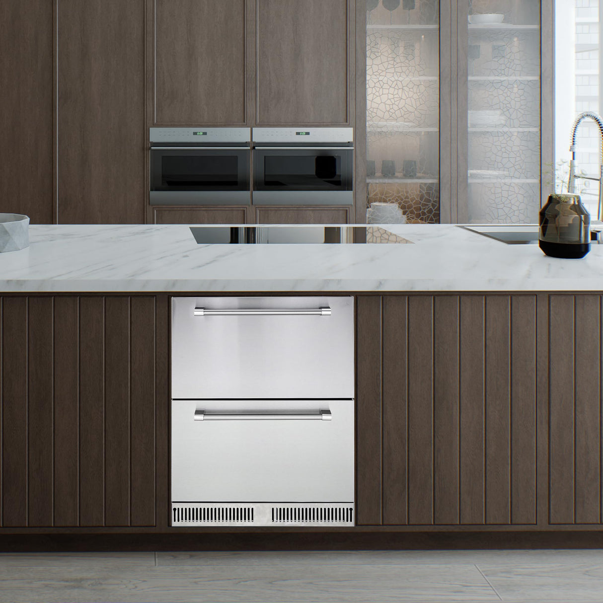 Garvee 24 Inch Outdoor Drawer Fridge, Counter Double Drawer Beverage Refrigerator, 5.2 Cu.Ft. Weather Proof Stainless Steel Built-in Fridge for Residential Commercial Use Black Garvee