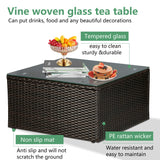 5 Pieces Patio Furniture Outdoor Wicker Sectional Patio Rattan Chair Conversation Backyard Lawn Porch Poolside Balcony Garden Sofa Set with Glass Coffee Table, Brown PayLessHere