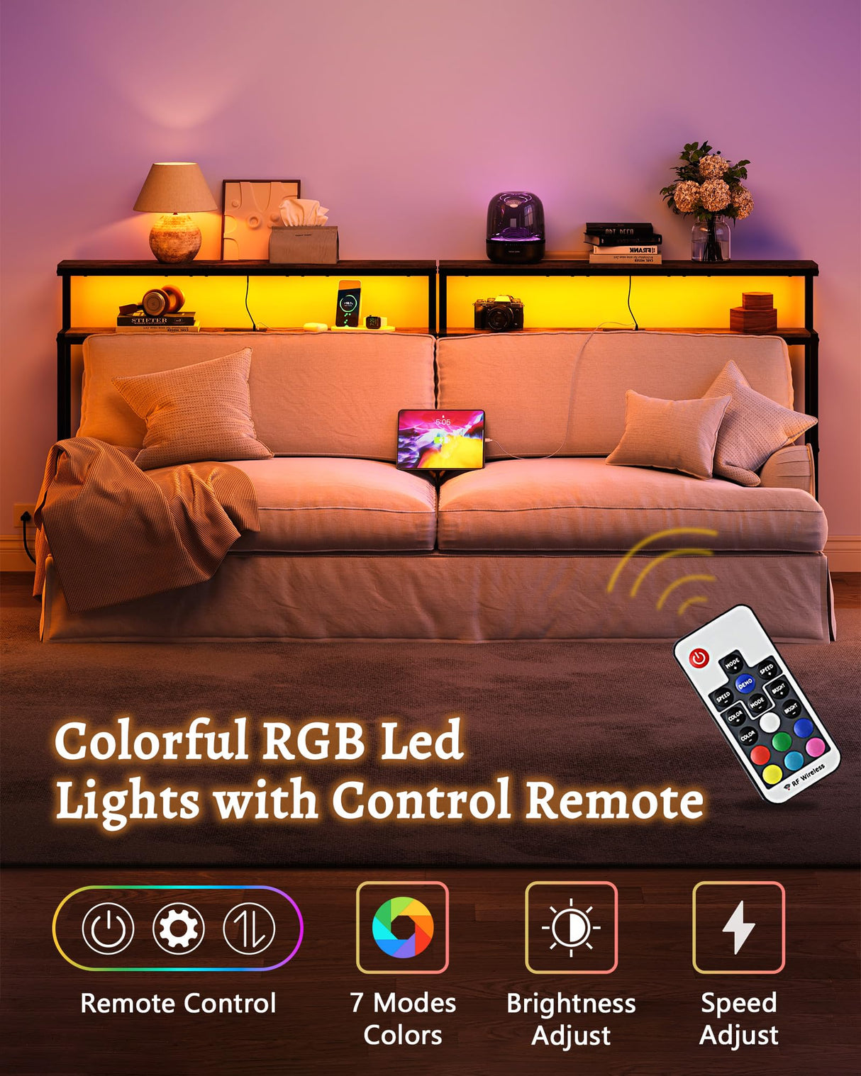 FAVOOSTY 5.9" Narrow Console Table with Led 46.8" Industrial Entryway Table with Storage Shelves, Thin Sofa Table for Living Room, Hallway, Entry Way, Foyer, Kitchen, Rustic Brown&Black FAVOOSTY