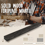 ABSWHLM 72x8x5 Fireplace Mantel - Handcrafted Hollow Rustic Solid Wood Wall Mounted Floating Shelf with Invisible Heavy Duty Wood Bracket (Weathered Black) ABSWHLM