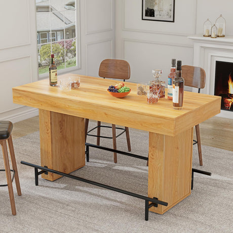 FUXJUM 63 Inch Wide Bar Table with Footrest Counter Height Pub DiningTable for 4-6 People Farmhouse Bar Unit for Home Kitch,Dining Room FUXJUM
