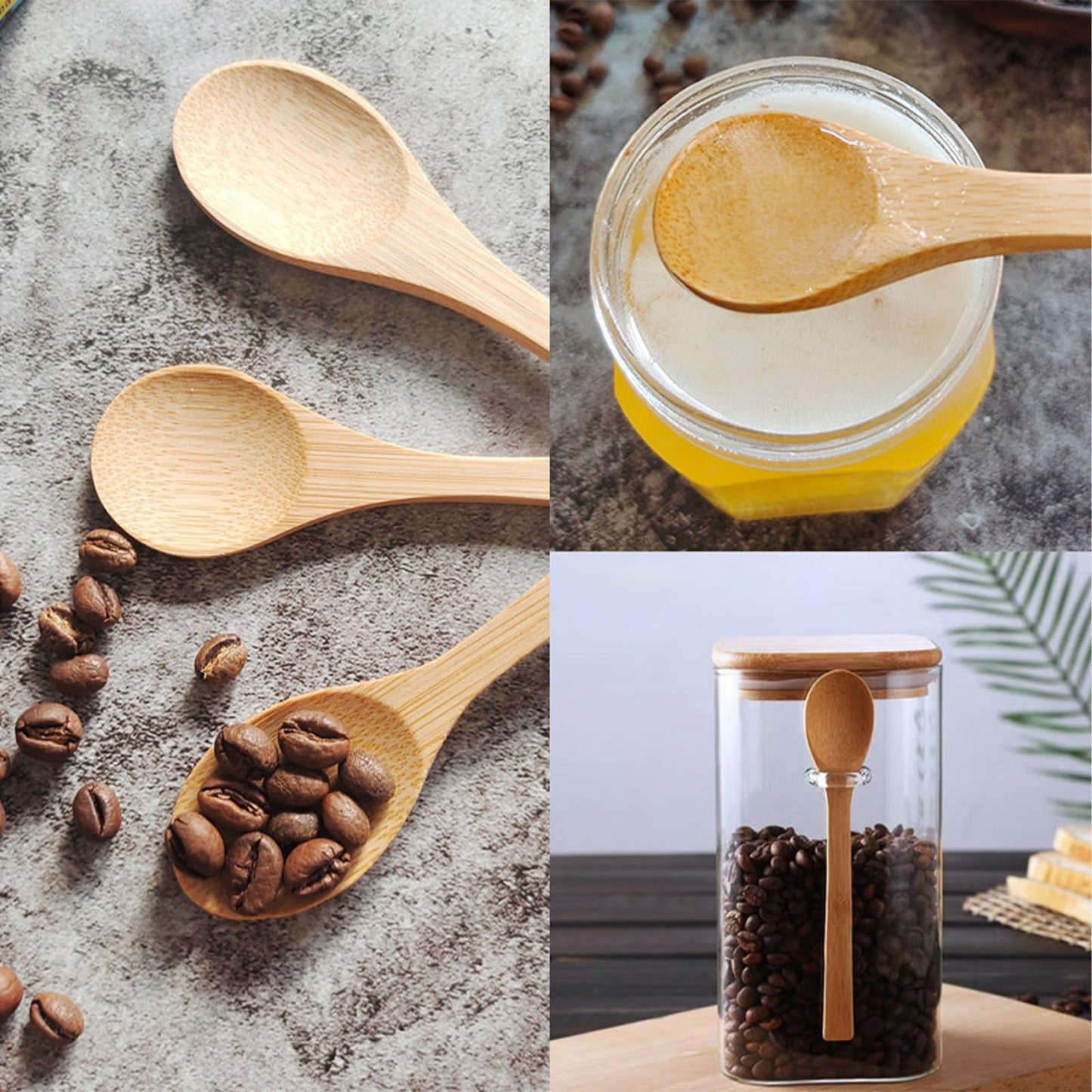 4 Pcs Small Wooden Spoons，3.5 Inch Mini Handmade Bulk Nature Tiny Spoons Little Wooden Teaspoons for Jars Sugar Creamer Honey Spices Salt Kitchen Supplies