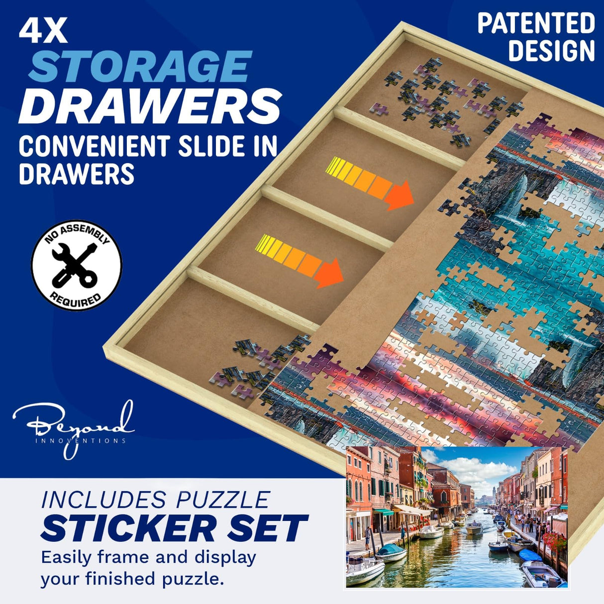 1500 Piece Wooden Jigsaw Puzzle Table - 4 Drawers, Rotating Puzzle Board | 35” X 28” Jigsaw Puzzle Board | Puzzle Cover & Lazy Susan Included - Portable Puzzles Tables for Adults and Kids Beyond Innoventions