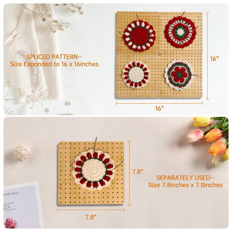16 x 16 Inches Crochet Blocking Board 4 in 1 - Magnetic Splicing Large Size Granny Square Blocking Board Mats for Knitting & Crochet Projects with 15 Stainless Steel Pegs, Gifts for Mom, Grandmothers Adnkwolivt