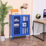 ALBAD Metal Storage Cabinet with Mesh Doors and Adjustable Shelves, Free Standing Sideboard Buffet Cabinet for Kitchen, Living Room, Dining Room, Home Office (Blue) ALBAD