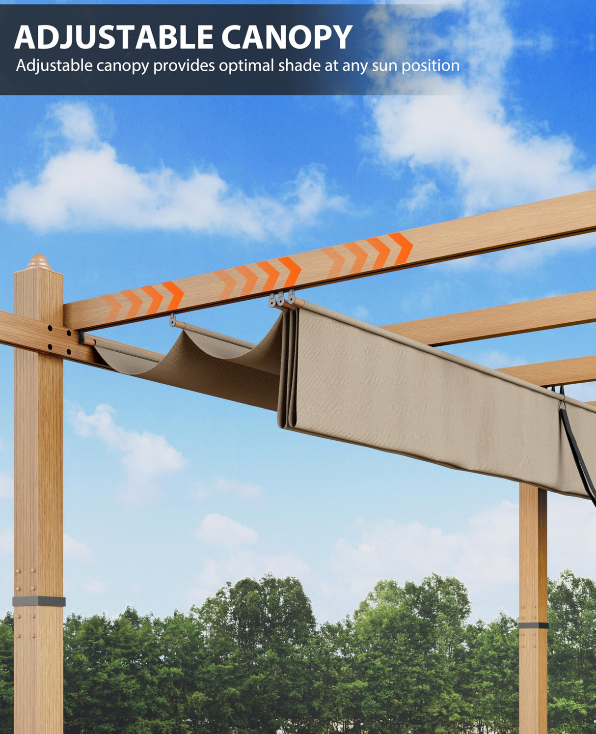 GarveeLife 10x13 Ft Outdoor Pergola with Retractable Canopy Upgraded Outdoor Aluminium Pergola, Faux Wood Grain Metal Patio Gazebo for Modern Backyard Deck for Porch, Awning, Grape Trellis, Khaki GarveeLife