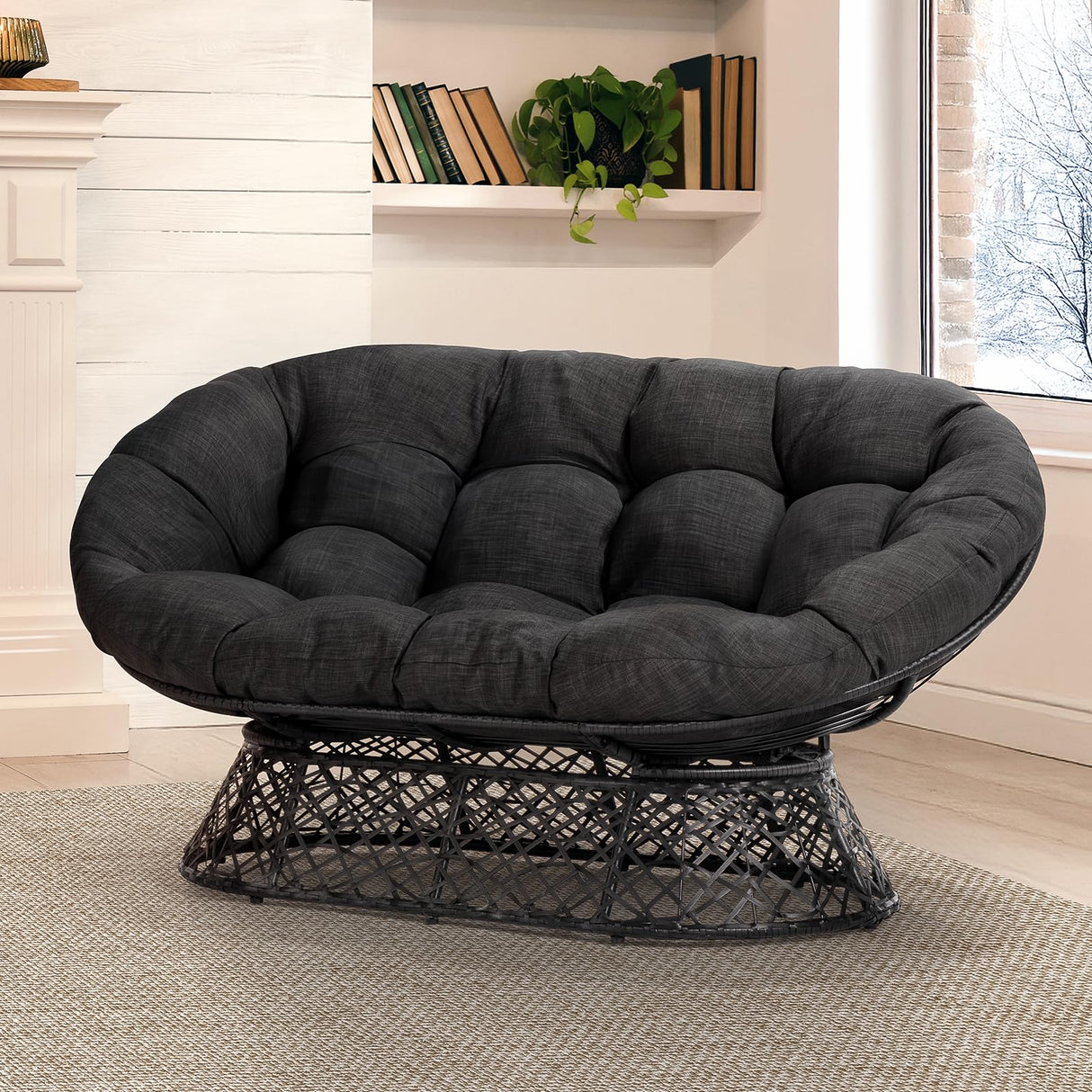 Bme Double Papasan Chair, 600lbs Capacity, Ergonomic Design, Soft Thick Fabric Cushion, Bee-Designed Frame, Durable Steel, 60", Black - Black Base Bme