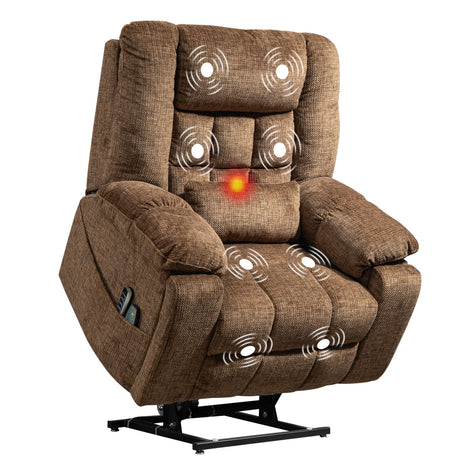 SINCRUMI 4-Motor Power Lift Chairs for Elderly with Heat & Massage, Infinite Position Adjustable Headrest, Lumbar and Footrest, Wide Seat Lay Flat Recliner with Hidden Cup Holders, Brown SINCRUMI