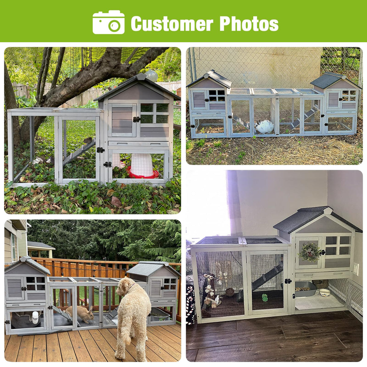 GUTINNEEN Rabbit Hutch Chicken Coop Expandable Indoor Bunny Cage Outdoor Guinea Pig Cage with Run 51.6" L GUTINNEEN