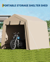 GarveeLife 6x8 FT Portable Outdoor Storage Shed with 2 Roll-Up Zipper Doors & Vents, 240G Heavy-Duty Shelter Waterproof PE Tarp, UV-Resistant Carport for Motorcycle, Firewood, Tools -Khaki GarveeLife