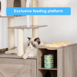 Hey-brother Cat Tree with Litter Box Enclosure, Modern Cat Tower for Indoor Cats with Large Platform, Condo Food Station and 2 Hammocks, All-in-one Cat Furniture, Wood Rustic Gray MPJ115SG Hey-brother