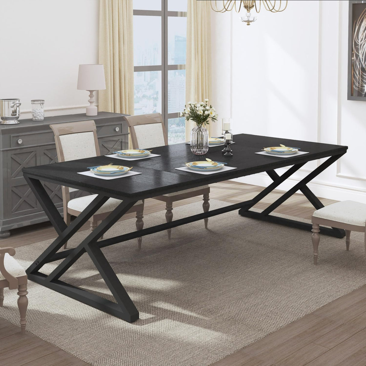 HSH 70.8" Black Computer Desk, Large Modern Workstation Home Office Desk, Long Industrial Study Gaming Work Writing Desk for 2 Person, Farmhouse Double Wood Executive Pc Table with Storage in Bedroom HSH