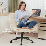 Furniliving Wide Desk Chair, Faux Fur Upholstered Office Chair with Wheels, Adjustable Accent Chair with Thicken Seat, Computer Chair for Living Room, Study Room, Home Office, IvoryWhite Furniliving