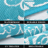 Pauwer Waterproof Outdoor Rug 5x8, Reversible Plastic Straw Patio Camping Rug, Indoor Outdoor RV Mat Carpet for Deck, Camper, Porch, Balcony, Backyard, Picnic, Boho Teal Pauwer