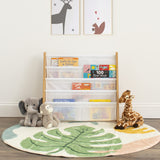 Humble Crew 4-Tier Toddler Bookshelf in Natural Wood/White with Deep Fabric Sleeves Humble Crew