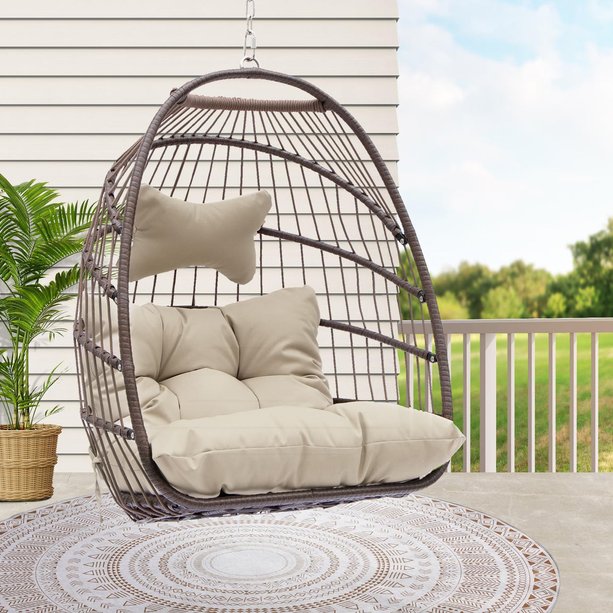 RADIATA Egg Chair Without Stand Luxury Outdoor Patio Wicker Hanging Swing Egg Chairs with Water Resistant Cushions for Patio Backyard Balcony (Brown) RADIATA
