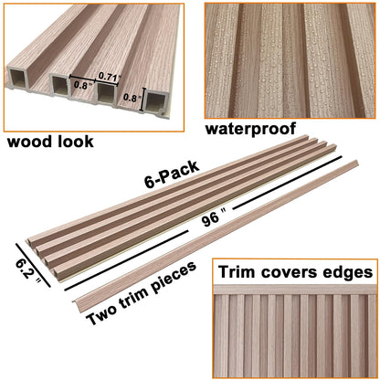 YLL YLL 6-Pack Slat Wall Panel with 2 Trims Wood Grain Slat Wall 96" x 6.2" WPC Slats 3D Wall Panels Oak Grille - WoodArtSupply