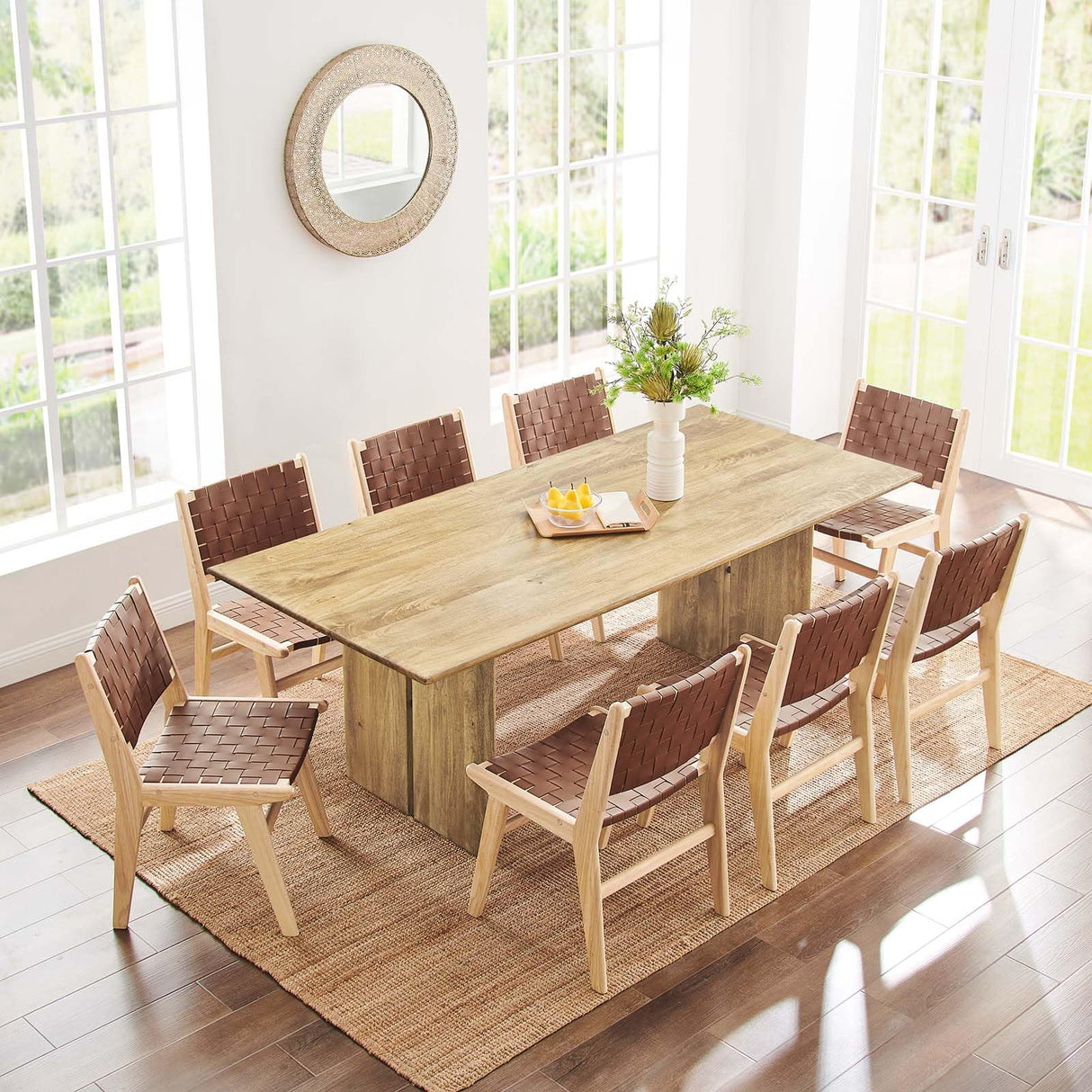 Modway Amistad 86" Solid Wood Modern Farmhouse Rectangular Dining Table in Oak Modway