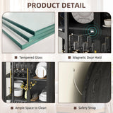 Vlsrka 71" Arched Display Cabinet with Glass Doors, 4-Tier Curio Cabinet with 3 Color Lights for Collectibles, Glass Display Case with Human Body Sensor, Display Shelf with 2 Drawers, Black Vlsrka