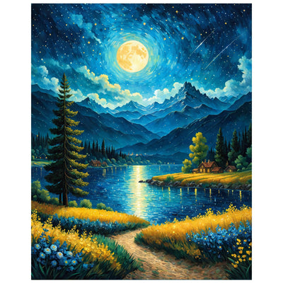 Moon Paint by Numbers Kit for Adults Beginner Forest Adult Paint by Number Kits On Canvas Adults Kits DIY Lake Flowers Oil Painting Kits for Gift Home Wall Decor 16x20 Inch