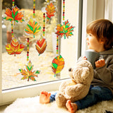 Winlyn 24 Sets Fall Leaf Suncatchers Ornaments DIY Window Paint Art Fall Craft Kits Maple Leaf Sun Catchers Painting Kits for Kids Classroom Activities Art Project Thanksgiving Autumn Party Decoration Winlyn