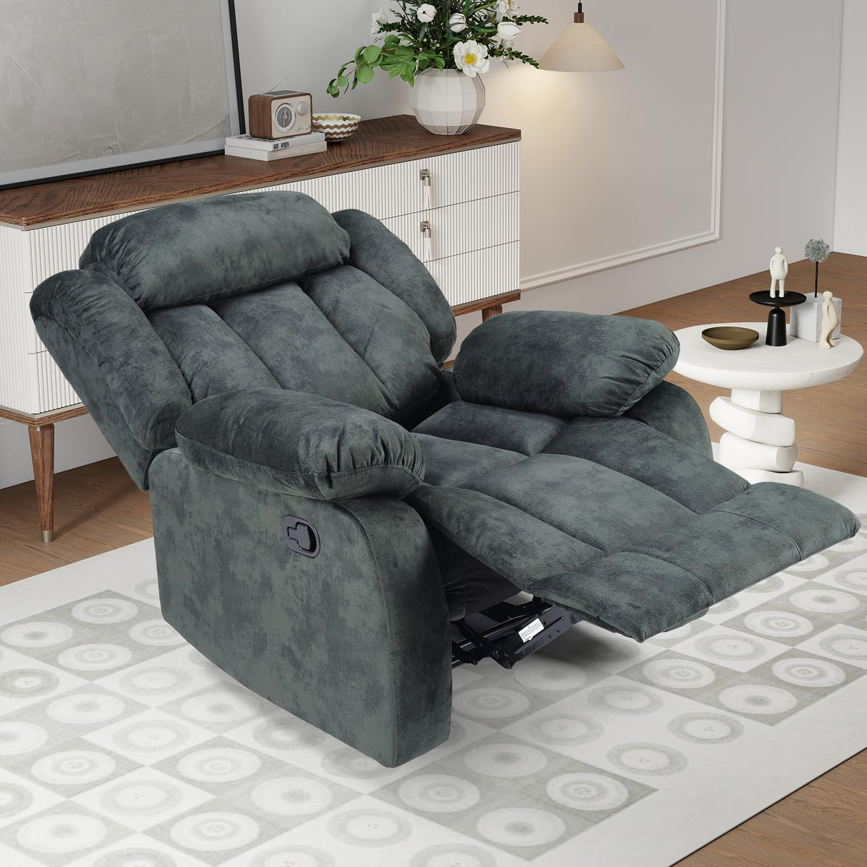 INZOY Manual Recliner Chair with Padded Armrest, Wall-Hugger Single Sofa Recliners with Overstuffed Back, Classical Fabric Reclining Chairs for Living Room Theater Seating, Grey INZOY