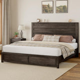 Albott King Bed Frame with 49" Farmhouse Slatted Headboard, Platform Bed with Wood Slats, No Box Spring Needed, Easy Assembly, Rustic Grey Albott