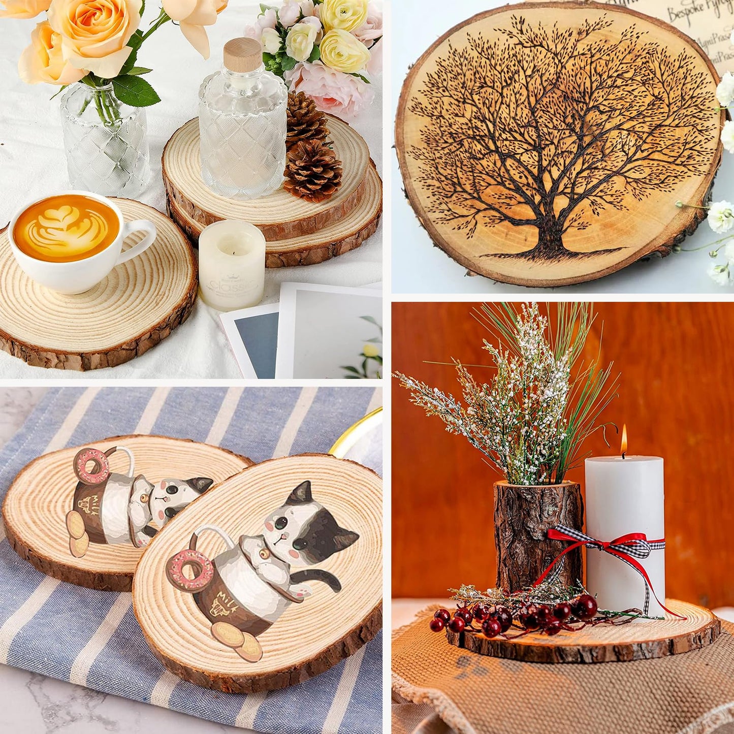 BIBRADAA 4 Pcs Wood Slice Ornaments 6.7-7.0 Inches,Round Wood Slices for Ornaments,Wood Slices for Crafting,Wooden Slices for DIY Rustic Candle Holders/Wedding/Christmas.