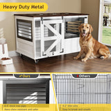 kepptory 47 inch XL Dog Crate Furniture with Top-Access Teasing/Feeding Doors, Farmhouse Wooden Decorative Dog Crates with Wheels, Chew-Resistant Dog Crates End Table for Medium&Large Dogs, White kepptory