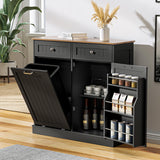 AHB 13 Gallon Tilt Out Trash Bin Cabinet with 2 Drawers, Adjustable Shelves,Kitchen Storage Cabinet with Garbage Bin Tilt Out Laundry Hamper for Kitchen, Black AHB