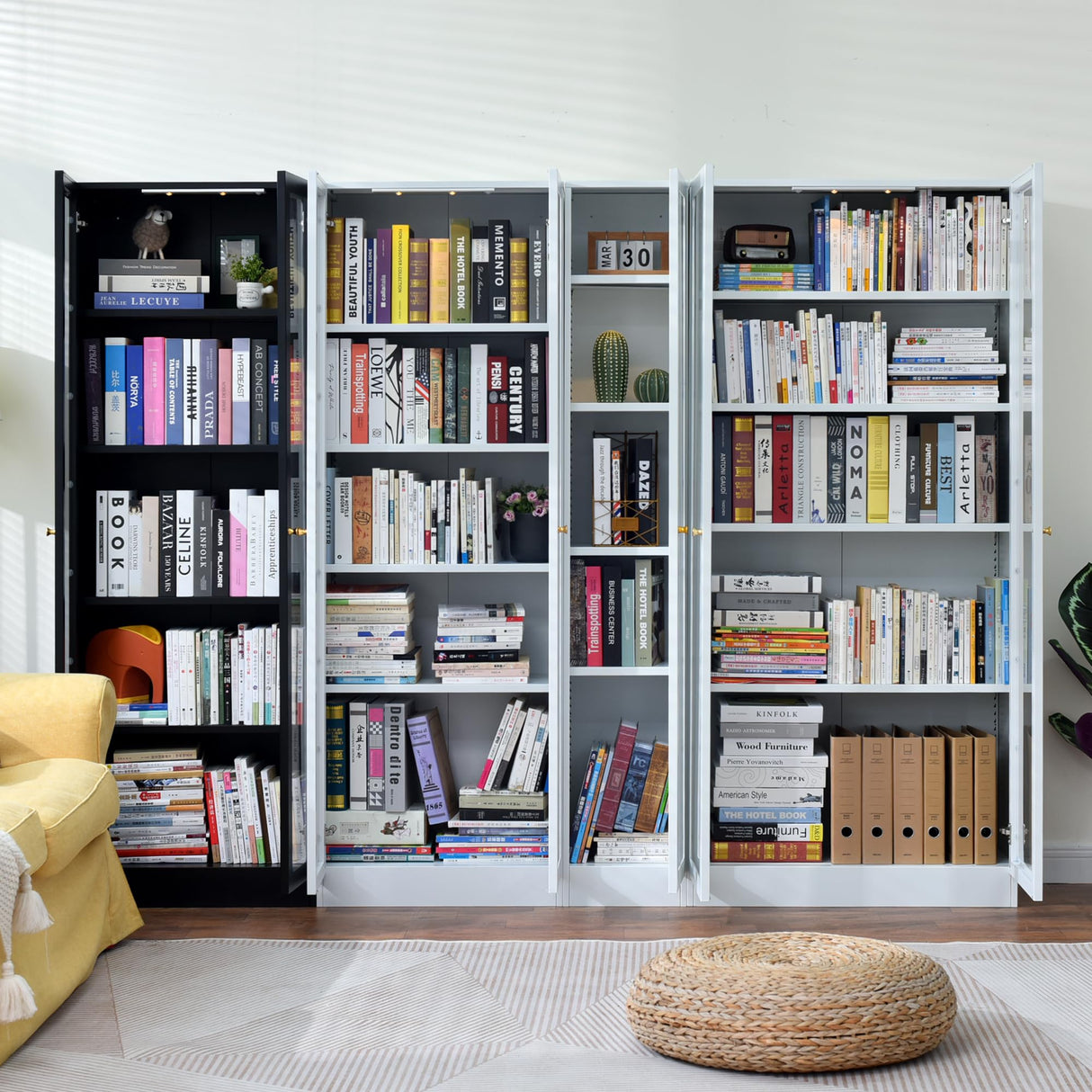 Metal Storage Cabinet with Doors, Tall Bookcase with 4 Adjustable Shelves, 70.87" Cabinet Display Case for Collectibles, White Bookshelf for Home Office, Living Room, Library Generic