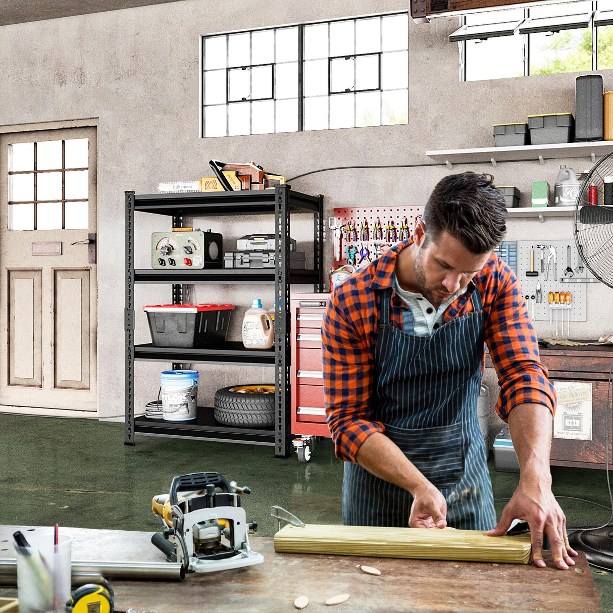 Huhaneon Heavy Duty Garage Shelves - 36''W 1,400Lbs Metal Adjustable Storage Shelving Rack Units for Warehouse Basement 4 Tier Black 35.4" W x 15.7" D x 66" H Huhaneon