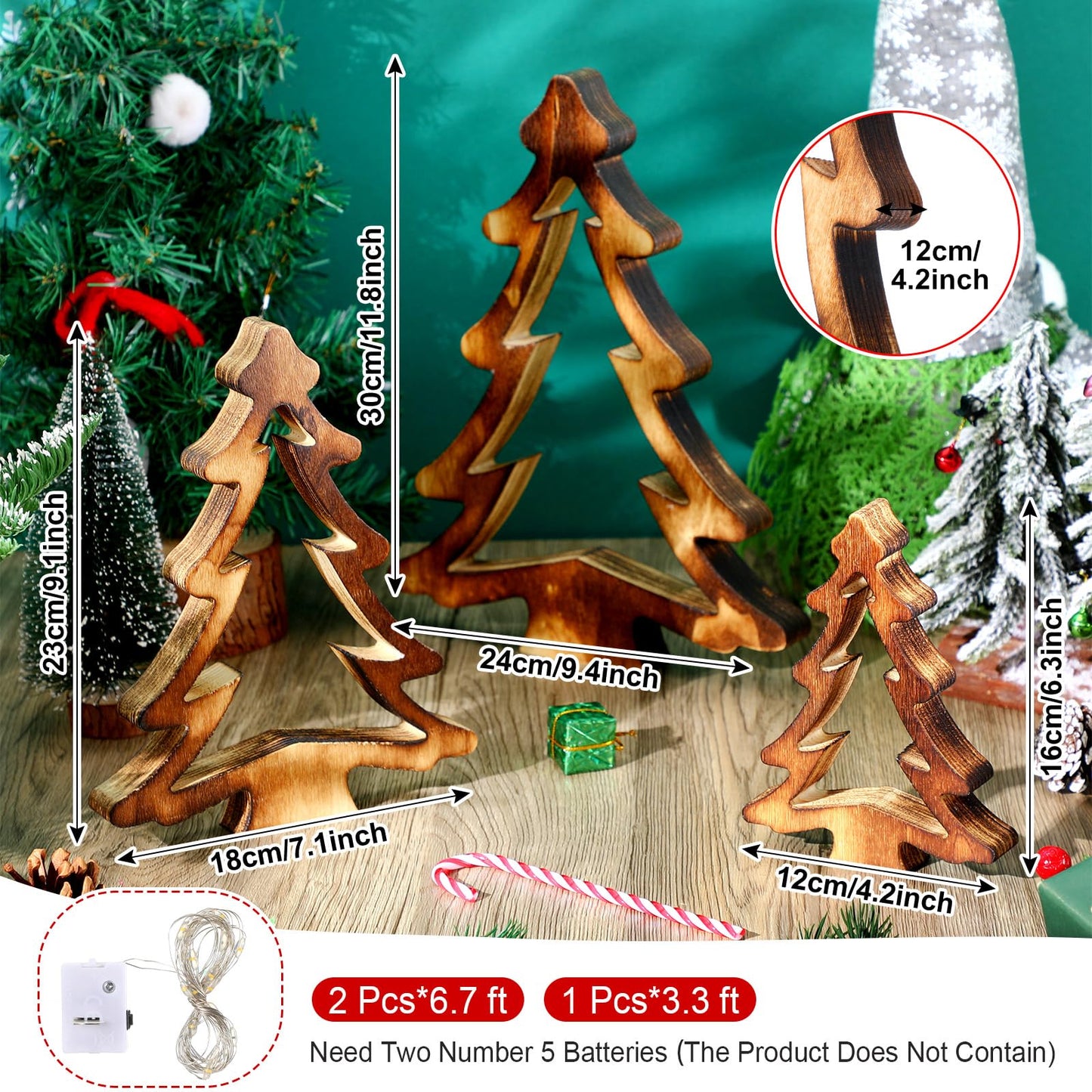 Cinnvoice 3 Pcs Wood Christmas Tree Decorations Xmas Tree Tabletop Display Farmhouse Christmas Decoration Christmas Tree Shaped Decorations Christmas Modern Centerpieces for Holiday