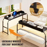 HWB Over Bed Desk with Auto-Sensor LED Lights,Over Bed Table with Wheels Adjustable Height with Charging Station,Beside Table,Rolling Tray Table for Laptop and Writing for Living Room,Black HWB