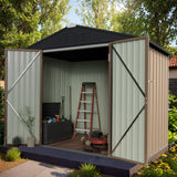 GUNJI 8 x 6 FT Shed Outdoor Storage Shed Metal Garden Shed with Lockable Door Outside Waterproof Tool Shed for Backyard, Patio, Lawn (Brown) GUNJI