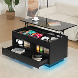 HOMMPA LED Coffee Tables for Living Room 2 Piece Set, Lift Top Coffee Table and LED TV Stand with Power Outlets for up to 70" TV, Coffee Table with Hidden Compartment & 2 Open Shelve & 2 Drawers Black HOMMPA