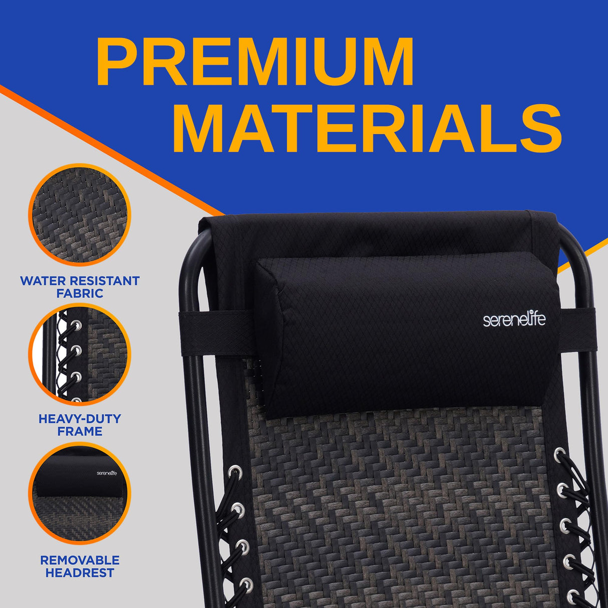 SereneLife Outdoor Zero Gravity Lawn Chair Black Adjustable Foldable Recliner with Detachable Side Table Cup Holder Padded Pillow Lightweight Patio Furniture Reclining Chair for Outdoors SereneLife