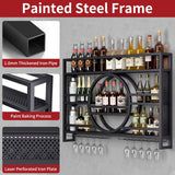 3-Tiers 39in Wine Rack Wall Mounted, Floating Bar Shelves with Wine Glass Holder Hanging Industrial Liquor Shelf, Wall-Mounted Wine Racks Cabinets for Home Bar No Assembly Required Boshen