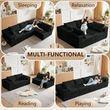 104" L-Shaped Corduroy Cloud Modular Sofa, Modern 4-Seater Sectional Couch with 6 Pillows, Deep Seat Upholstered Convertible Sofa Bed for Living Room, No Assembly Required (Black) atosela