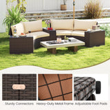 Tangkula 5 Pieces Patio Furniture Set, PE Rattan Half-Moon Curved Sectional Sofas with Tempered Glass Top Side Tables, Outdoor Conversation Set for Porch, Backyard & Poolside (Beige) Tangkula