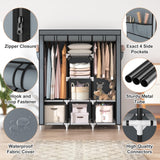VTRIN Portable Closet Wardrobe for Hanging Clothes with 2 Hanging Rods and 8 Storage Organizer Shelves,Sturdy Large Wardrobe Closet for Bedroom Free Standing Clothes Rack with Cover,Grey VTRIN