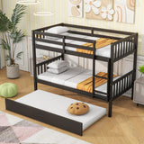 DNChuan Twin Over Twin Bunk Bed with Trundle,Triple Bunk Bed Convertible Into 3 Platform Beds,3-in-1 Beds with Headboard and Footboard,Wooden Frame for Kids Adults-Espresso DNChuan